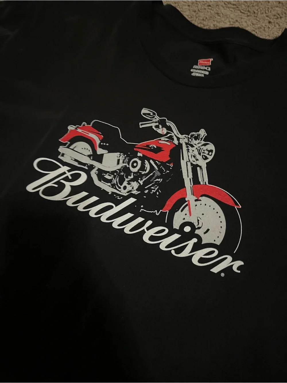 Budweiser Motorcycle Graphic T-Shirt Black Hanes Heavyweight 3XL New w/o Tag